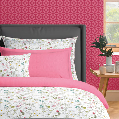 Flat sheet cotton satin - Lina fleurs Pink