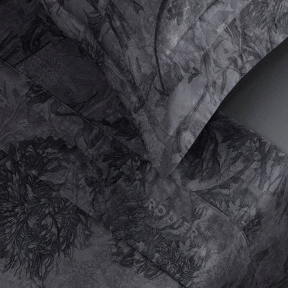 Ensemble de draps satin de coton - Toile Fleurie Gris foncé