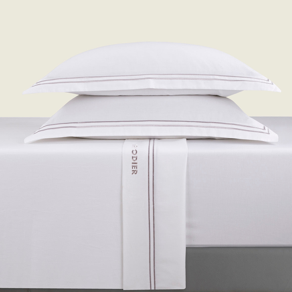 Ensemble de draps satin de coton - Nice Gris / Blanc