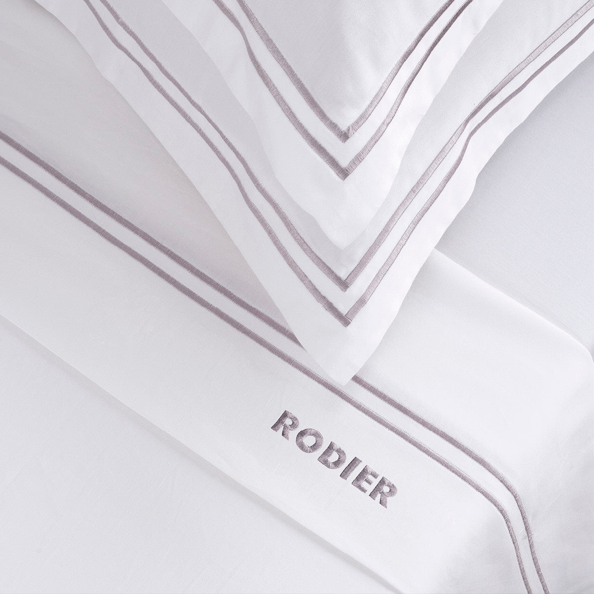 Ensemble de draps satin de coton - Nice Gris / Blanc