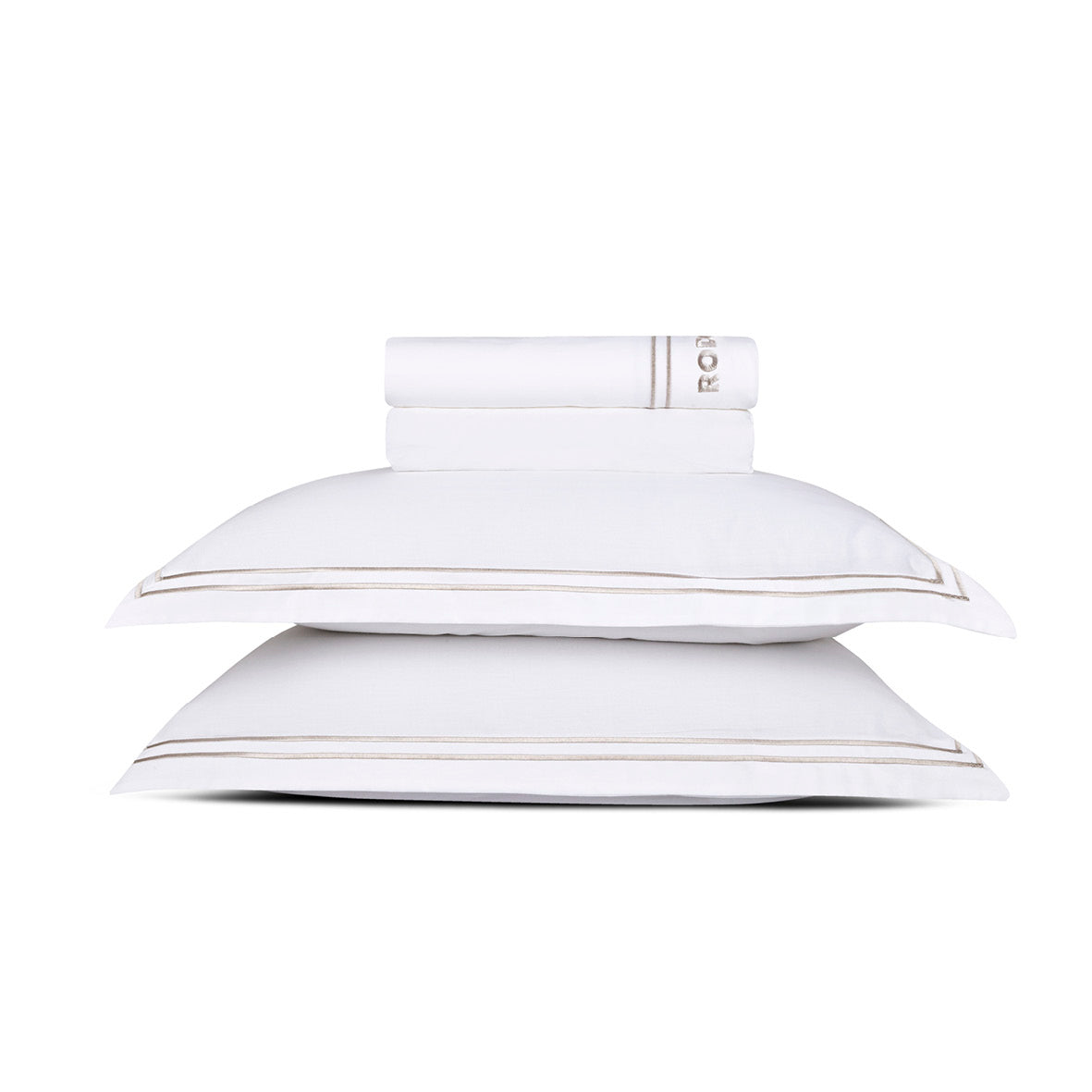 Ensemble de draps satin de coton - Nice Taupe / Blanc