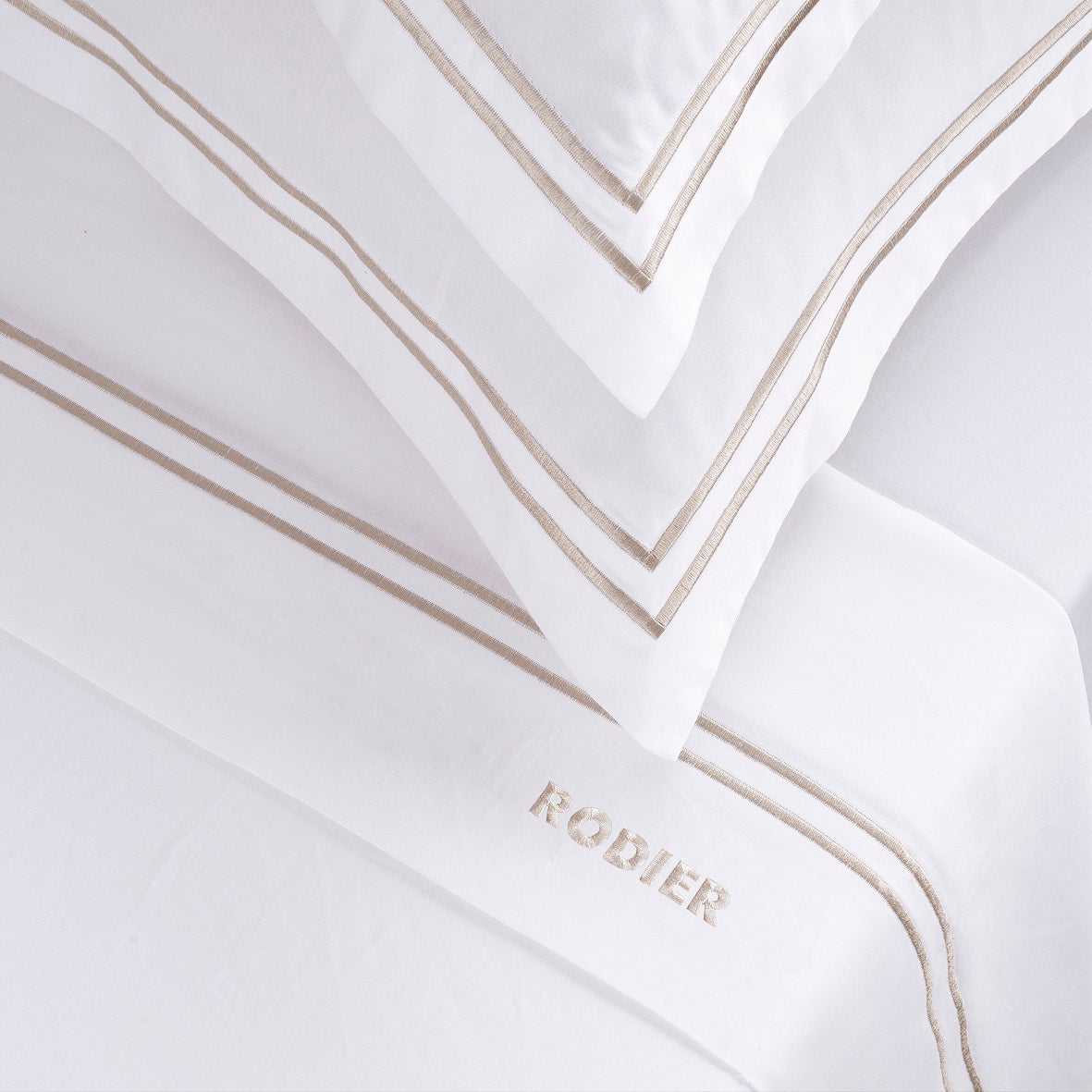 Ensemble de draps satin de coton - Nice Taupe / Blanc