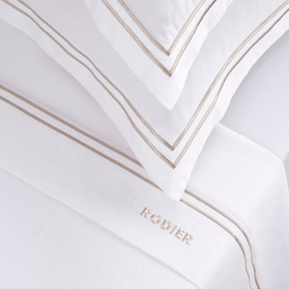 Ensemble de draps satin de coton - Nice Taupe / Blanc