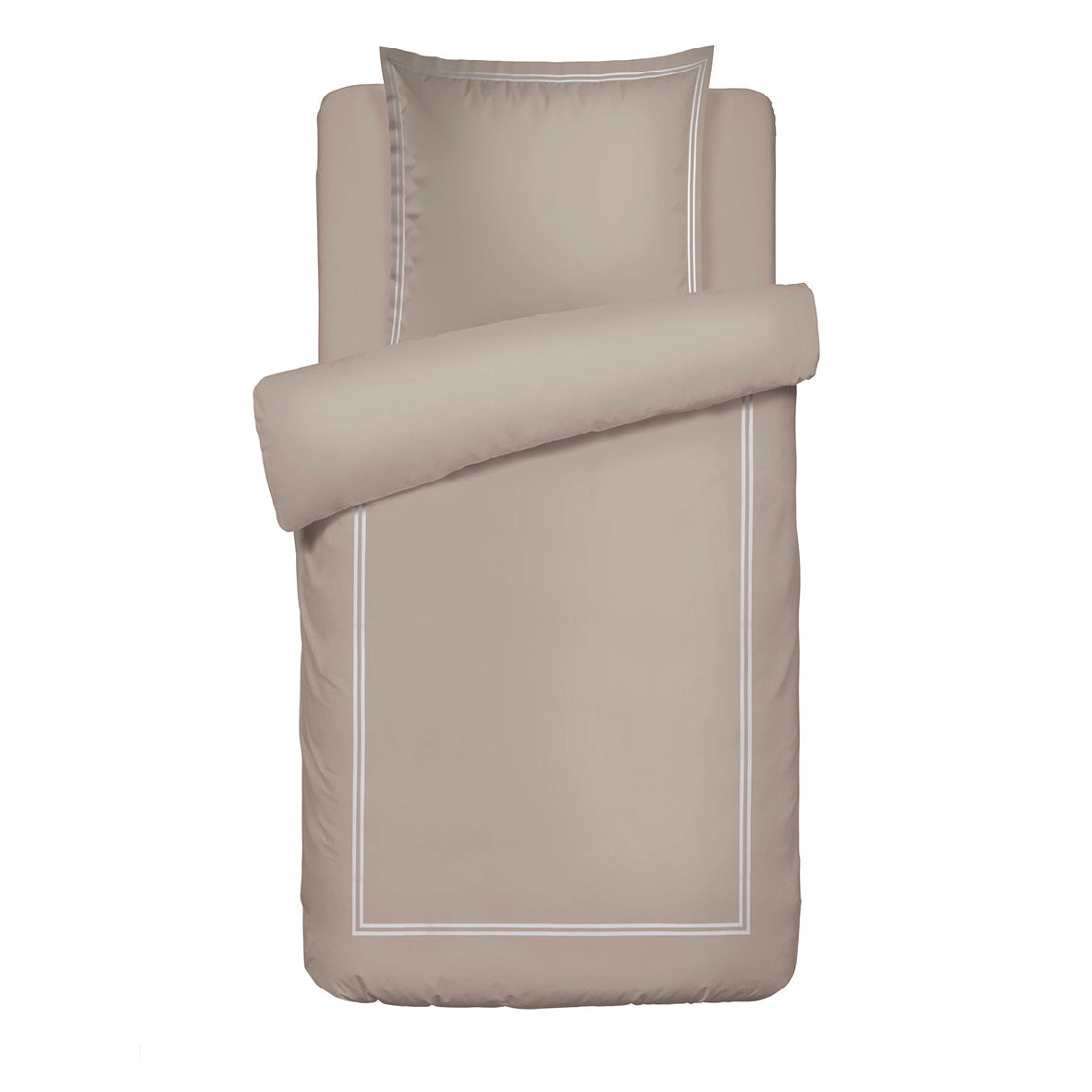 Duvet cover + pillowcase(s) cotton satin - Nice White / Taupe