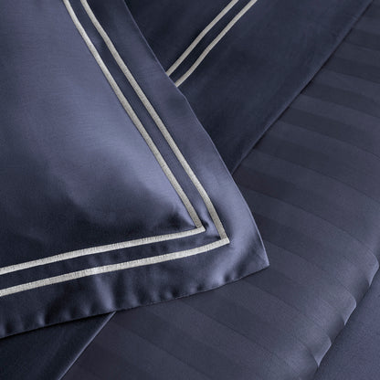 Flat sheet cotton satin - Nice White / Dark blue
