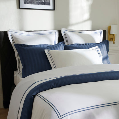 Duvet cover + pillowcase(s) cotton satin - Nice Dark blue / White