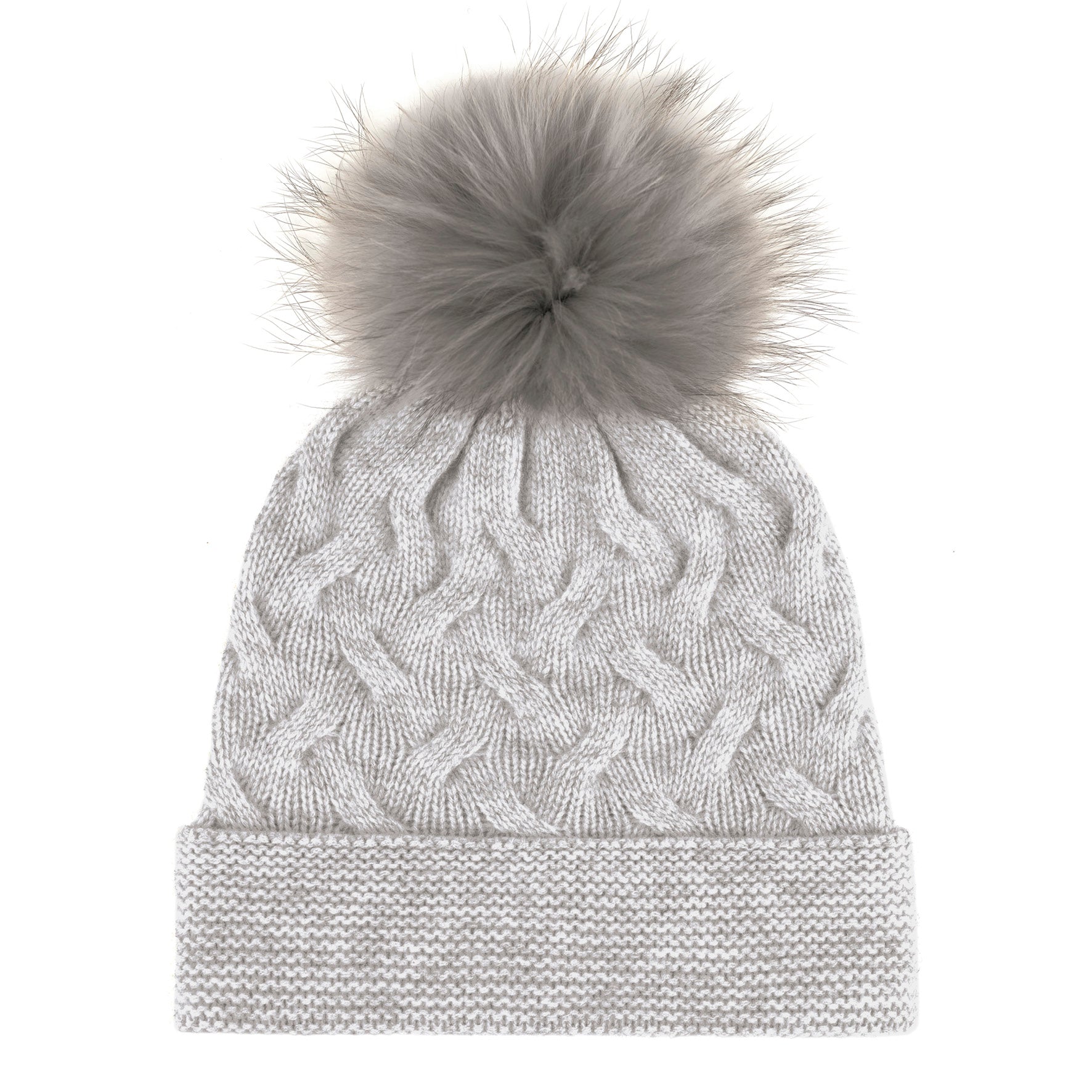 Beanie with pom-pom cashmere - Light grey