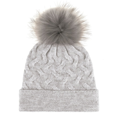 Beanie with pom-pom cashmere - Light grey