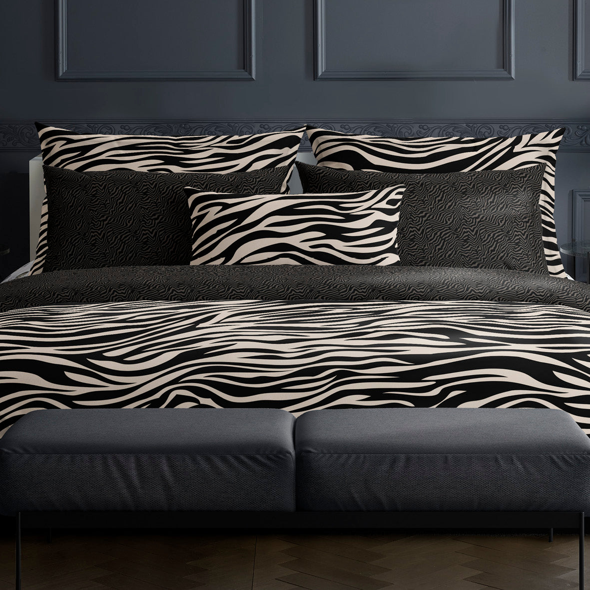 Taie(s) d'oreiller satin de coton - Rêves zébrés Noir