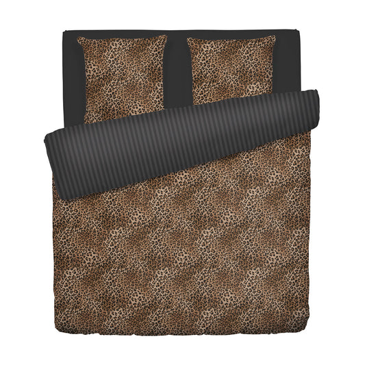 Duvet cover + pillowcase(s) cotton satin - Fantaisie féline Brown