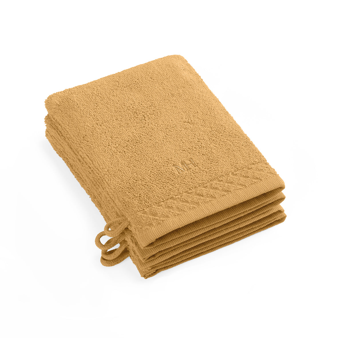 Washcloth combed cotton LT - Eden - 4 x (15 x 21 cm) Mustard yellow