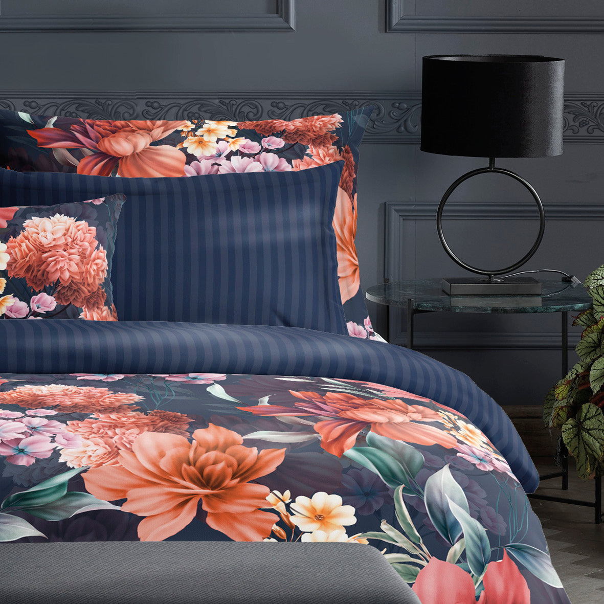 Pillowcase(s) cotton satin - Fleur de miel Dark blue