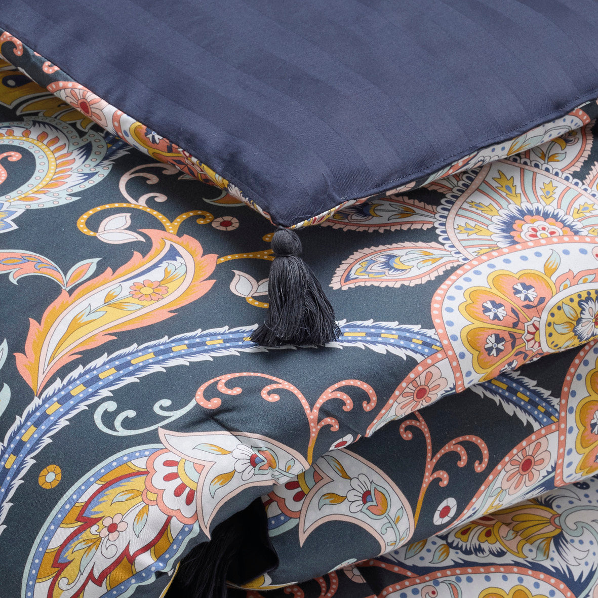 Quilt with tassels Indienne Dark blue / Gold - 140 x 200 cm