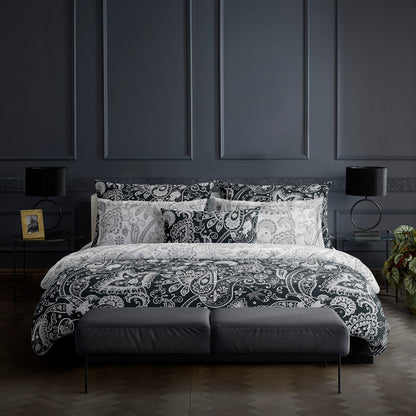 Housse de couette + taie(s) d'oreiller satin de coton - Indienne Noir