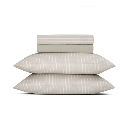 Sheet set cotton satin - Rayures Élégantes Taupe