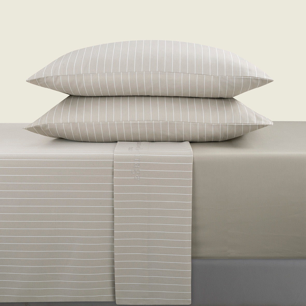 Sheet set cotton satin - Rayures Élégantes Taupe