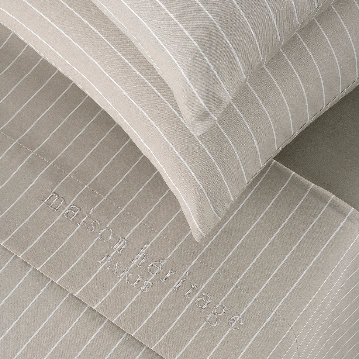 Sheet set cotton satin - Rayures Élégantes Taupe