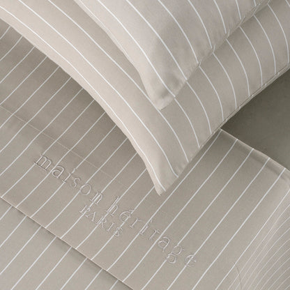 Sheet set cotton satin - Rayures Élégantes Taupe