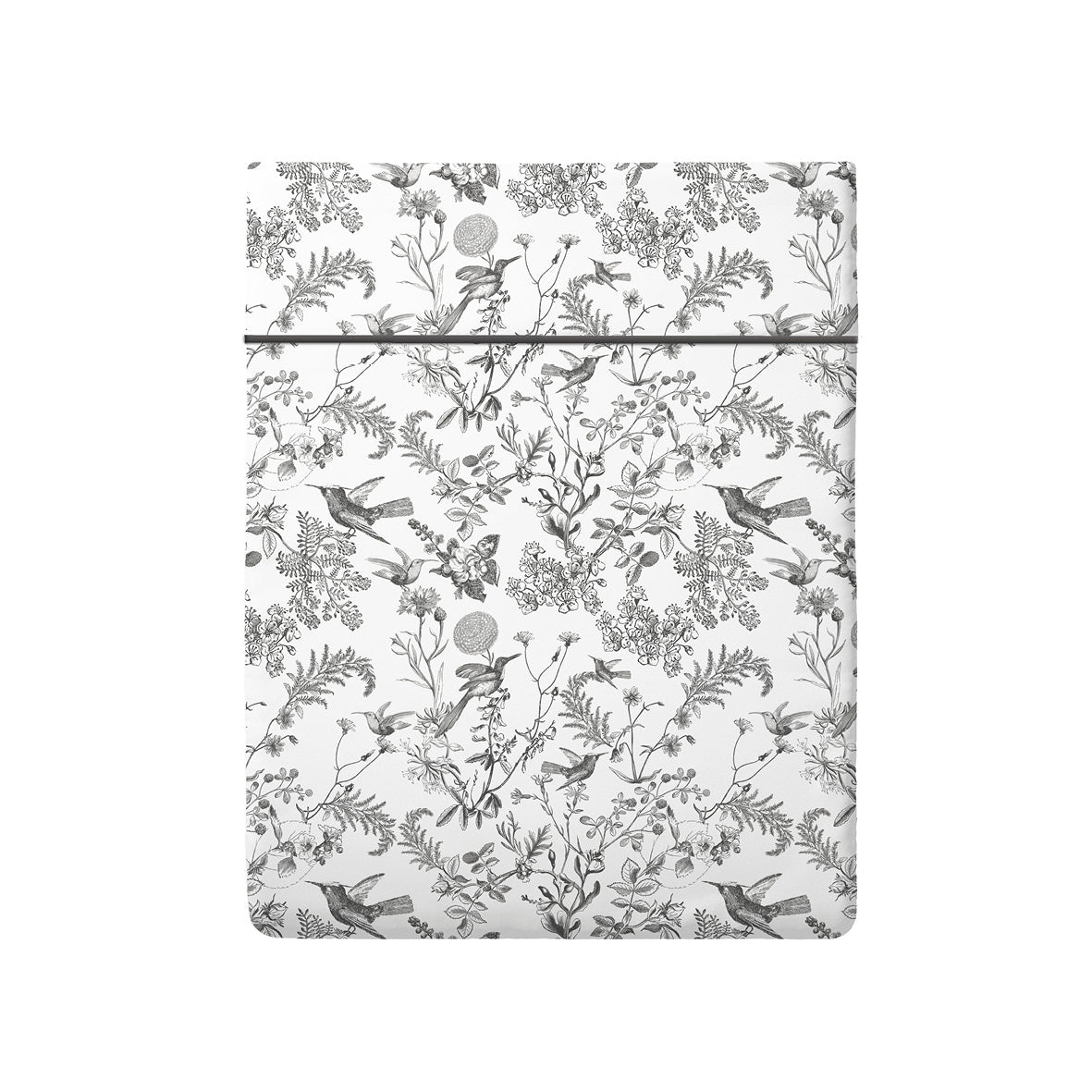 Flat sheet cotton satin - Colibri floral Black grey