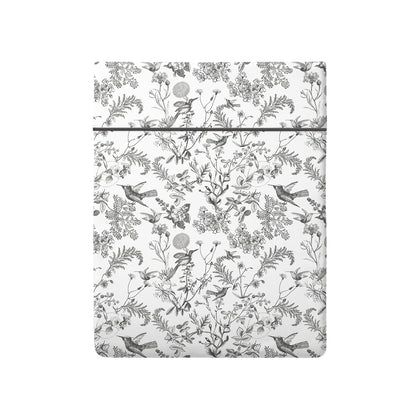 Flat sheet cotton satin - Colibri floral Black grey