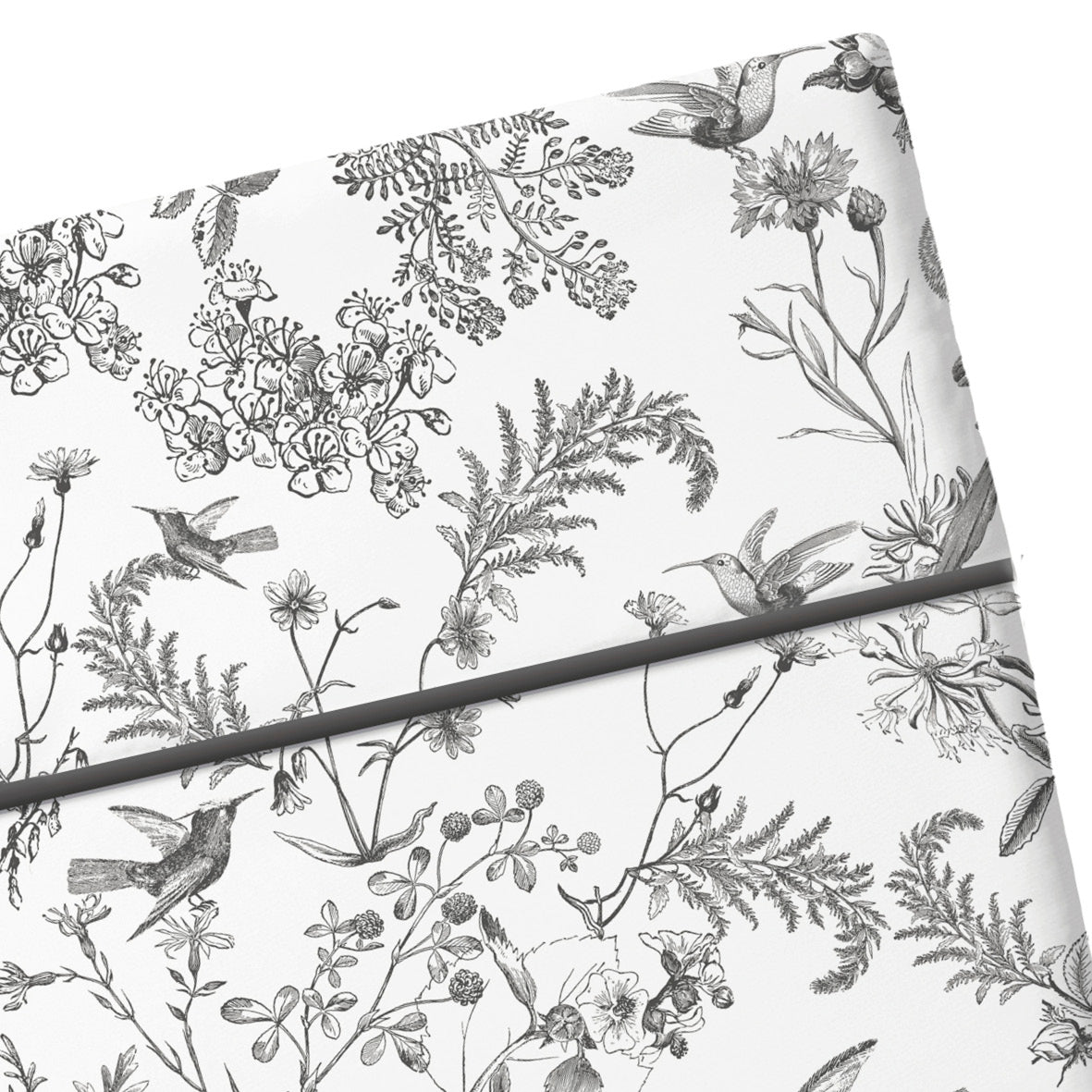 Flat sheet cotton satin - Colibri floral Black grey