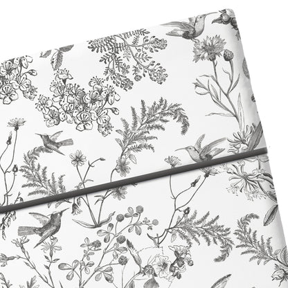Flat sheet cotton satin - Colibri floral Black grey