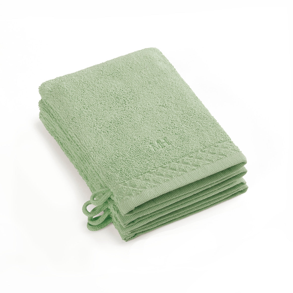 Washcloth combed cotton LT - Eden - 4 x (15 x 21 cm) Almond green
