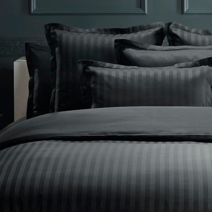 Drap plat satin de coton dobby stripe - Noir