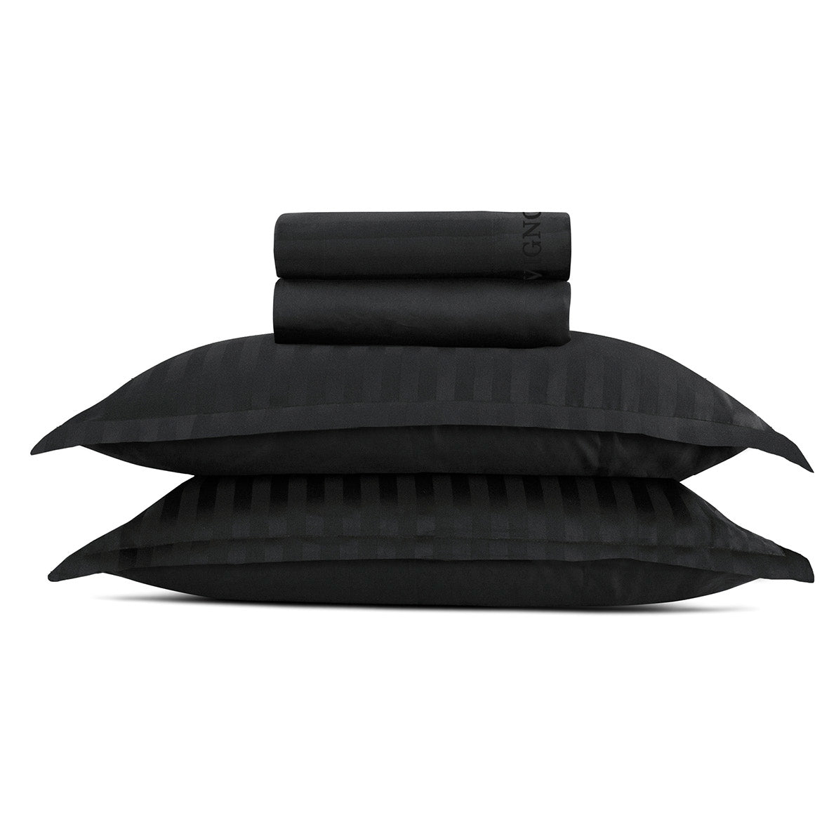 Ensemble de draps satin de coton rayure tissé dobby - Noir