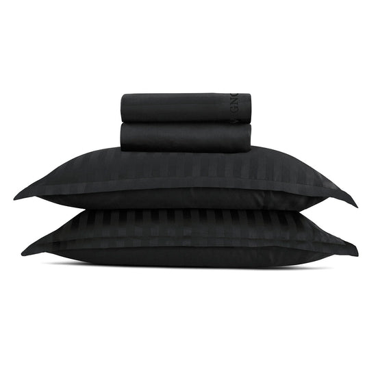 Sheet set cotton satin dobby stripe woven - Black