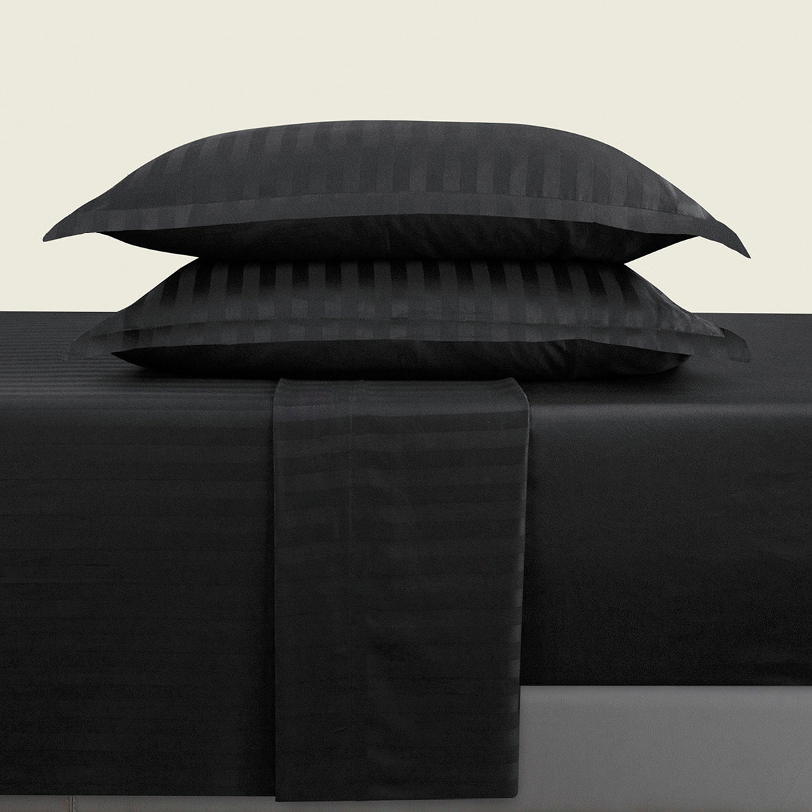 Ensemble de draps satin de coton rayure tissé dobby - Noir