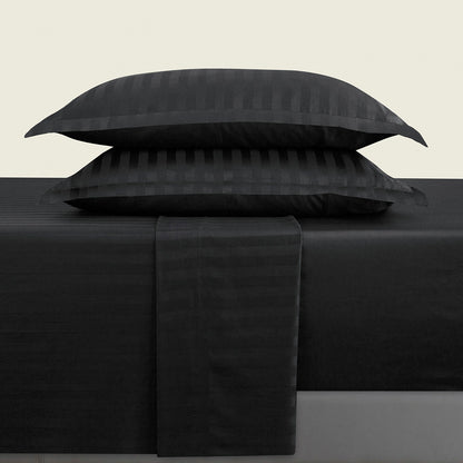 Ensemble de draps satin de coton rayure tissé dobby - Noir