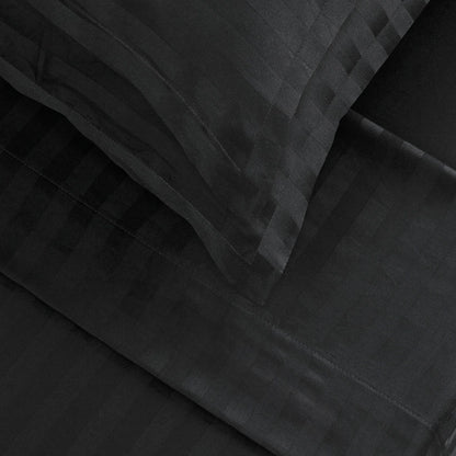 Ensemble de draps satin de coton rayure tissé dobby - Noir