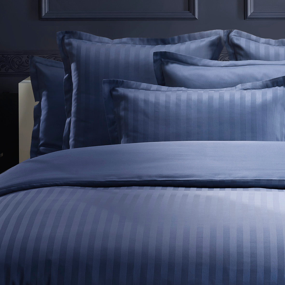 Drap plat satin de coton dobby stripe - Bleu