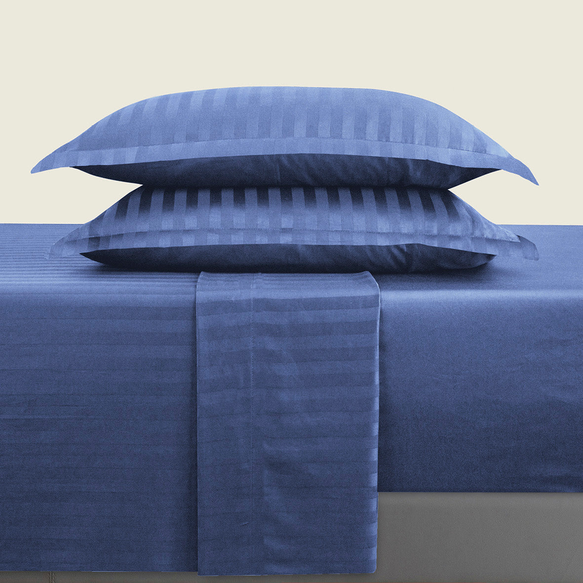 Ensemble de draps satin de coton rayure tissé dobby - Bleu