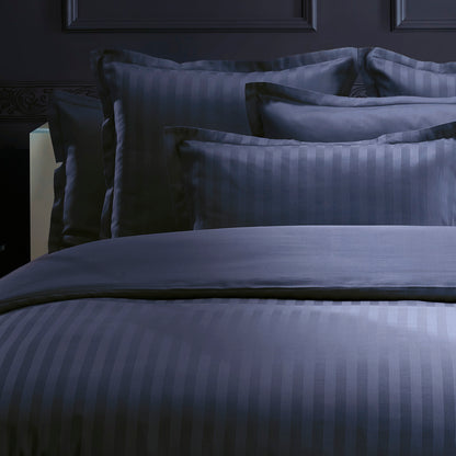 Drap plat satin de coton dobby stripe - Bleu foncé
