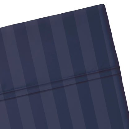 Drap plat satin de coton dobby stripe - Bleu foncé