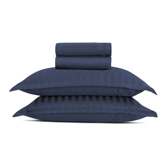 Sheet set cotton satin dobby stripe woven - Dark blue