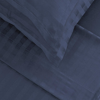 Ensemble de draps satin de coton rayure tissé dobby - Bleu foncé