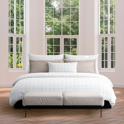 Duvet cover + pillowcase(s) cotton satin - Carreaux White / Taupe