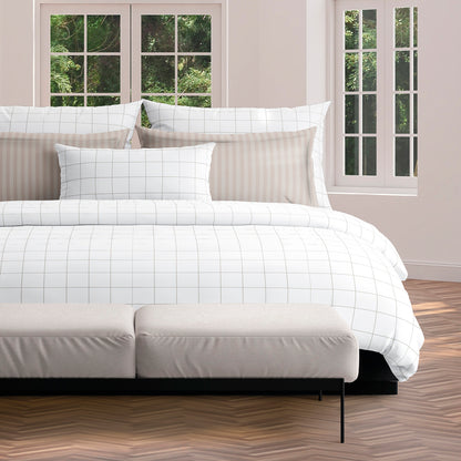 Duvet cover + pillowcase(s) cotton satin - Carreaux White / Taupe