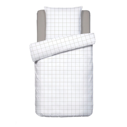 Duvet cover + pillowcase(s) cotton satin - Carreaux White / Taupe