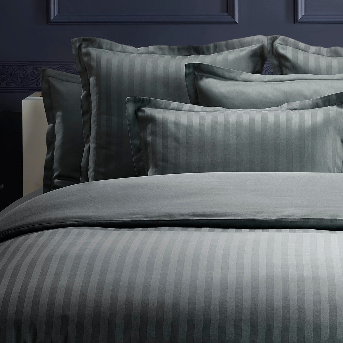 Drap plat satin de coton dobby stripe - Gris foncé