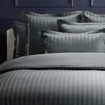 Drap plat satin de coton dobby stripe - Gris foncé