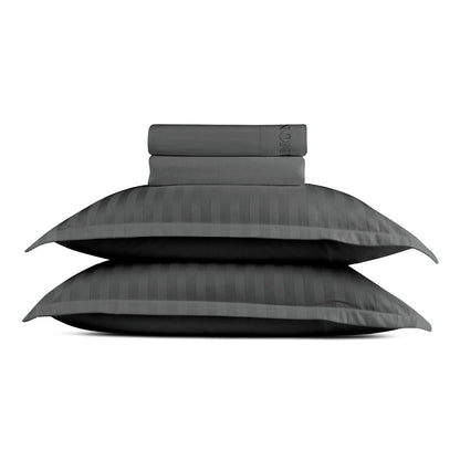 Ensemble de draps satin de coton rayure tissé dobby - Gris foncé