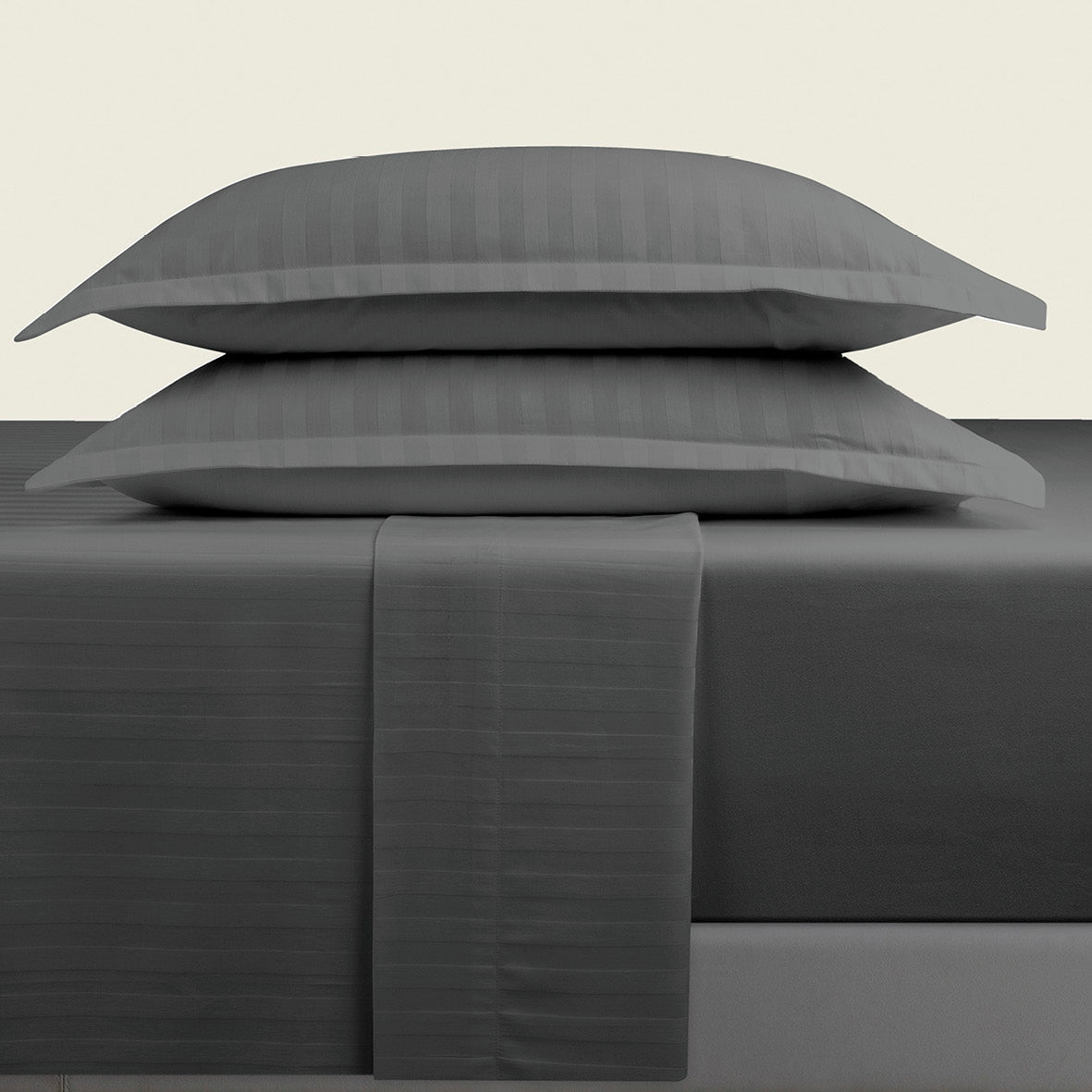 Ensemble de draps satin de coton rayure tissé dobby - Gris foncé