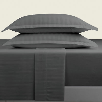 Ensemble de draps satin de coton rayure tissé dobby - Gris foncé
