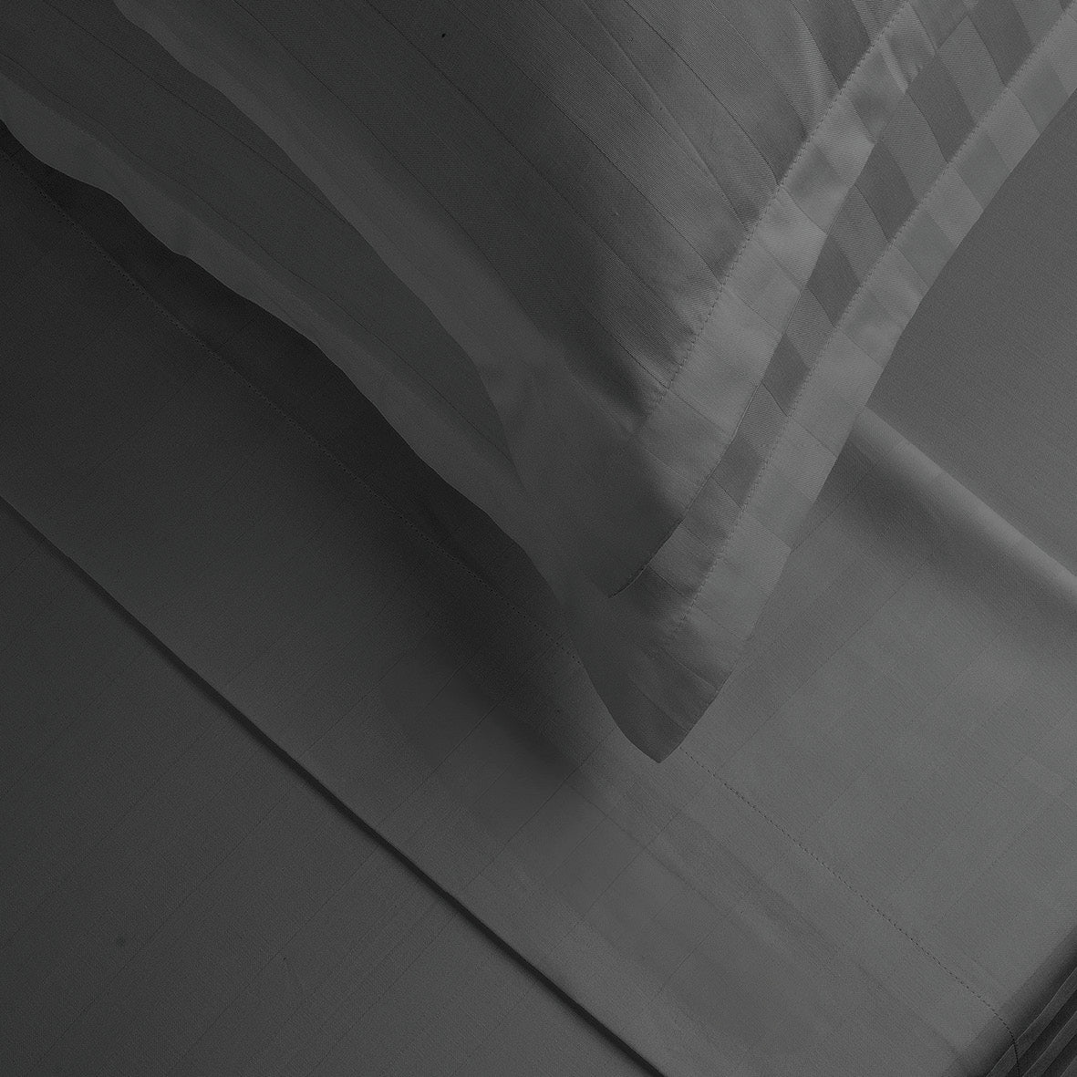 Ensemble de draps satin de coton rayure tissé dobby - Gris foncé