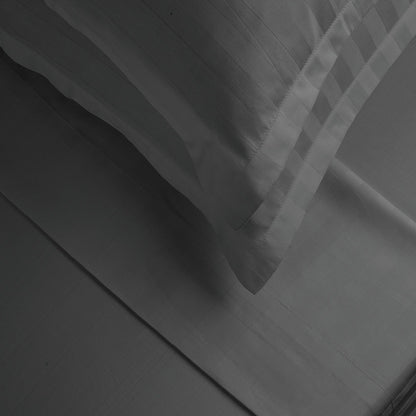 Ensemble de draps satin de coton rayure tissé dobby - Gris foncé