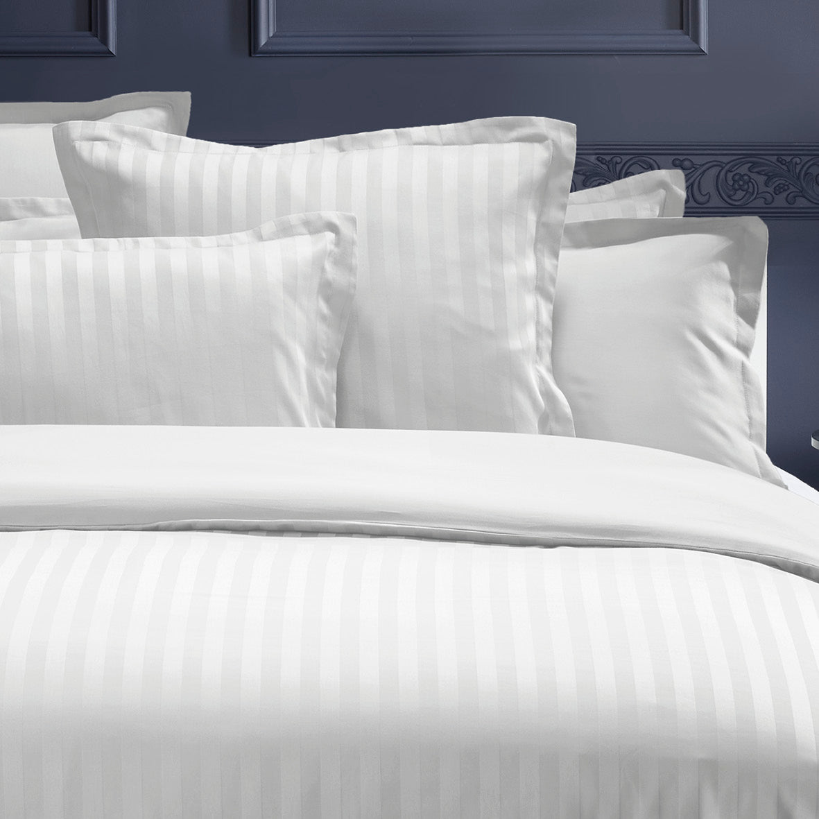 Drap plat satin de coton dobby stripe - Blanc